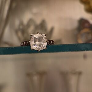 Jean Dousset Luxury Pave CZ Cushion 8 prong ruby Engagement Ring Sz 7